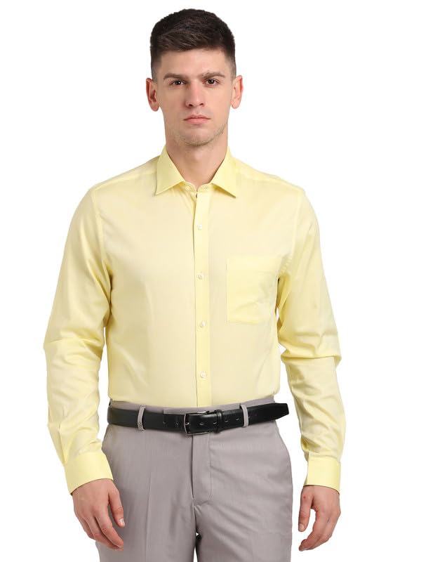 Image of Turtle Men 100% Cotton Slim Fit Lemon Solid Formal Shirt