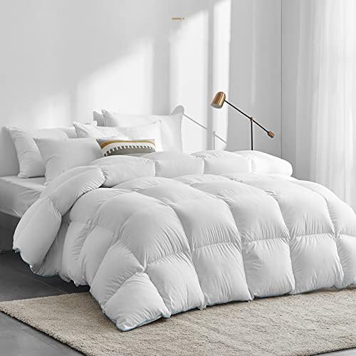 DOMDEC Heavyweight Goose Feather Down Comforter- King Size Winter Down Duvet- Ultra Soft 850 Fill Power Hotel Collection Comforter- 65oz Thick Duvet
