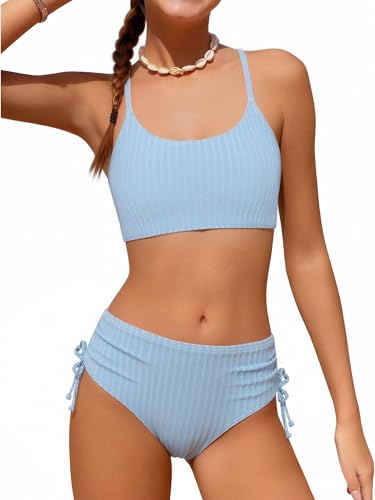 Image of Weixinbuy Girls Swimsuits Summer Bathing Suit for Teens Girls 2 Piece Bikini Set Solid Beach Swimsuit Swimwear for Girls