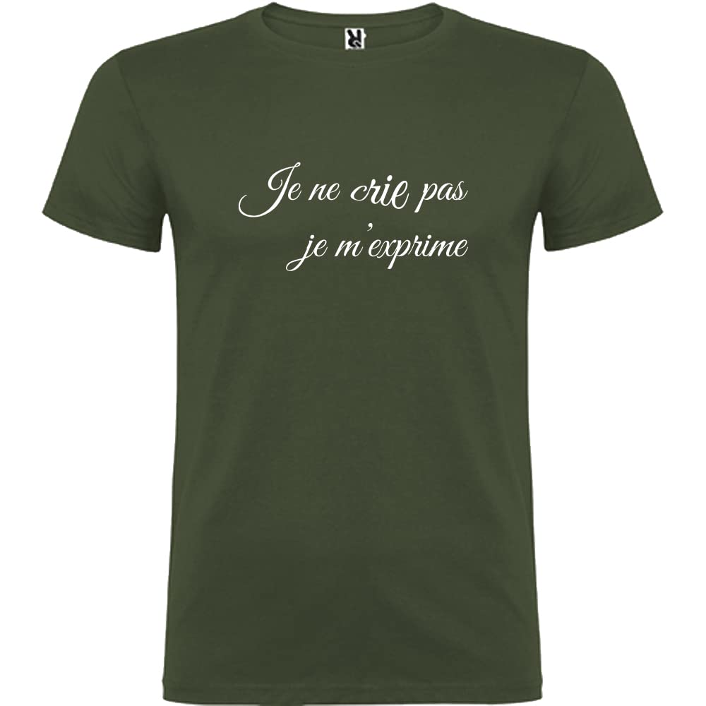 Tip Top Tshirt Men's T-Shirt "Je ne crie Pas Je m'Expression" [French Language] Khaki