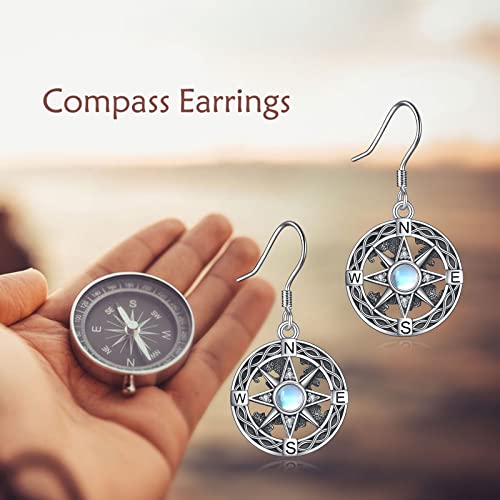 Yfn Compass Earrings Sterling Silver Moonstone Earrings Drop Dangle Earrings For Women Girls Graduation Traval Lover Gifts (Silver-Compass Earrings) #TOP5