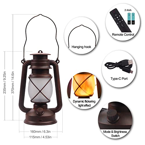 Vintage Lantern Led Battery Powered Camping Lamp Outdoor Hanging Lantern Flickering Flame Rechargeable Retro Lanterns Remote Control 4 Modes Light Non-Solar 2 Pack #TOP5