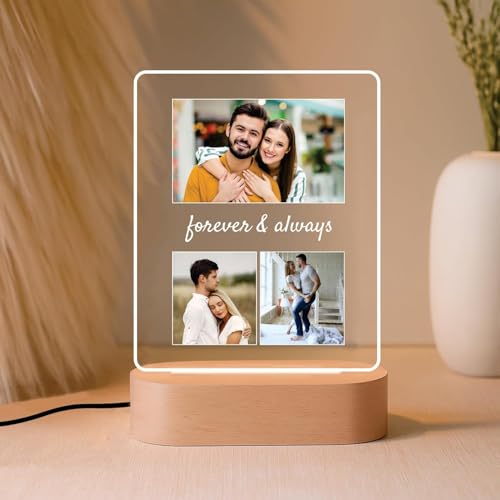 Image of Giftplease Customized Photo & Message Gift for Loved Ones Wooden Base LED Plaque Personalized Frame Perfect for Mom, Dad, Friends, Family, Couples, Birthday, Wedding Anniversary, Valentine