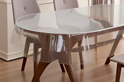 Image of The Furnishing Tree Oval Shaped 4 to 6 Seater Transparent Table Cover WxL 54x78 inches 0.25 mm Thickness Without Lace