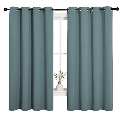 Image of NICETOWN Modern Blackout Curtains Noise Reducing, Thermal Insulated and Privacy Room Darkening Drape Panels for Boy's Guest Room Door Small Short Window (Greyish Blue, 2 Panels, W55 x L68 -Inch)