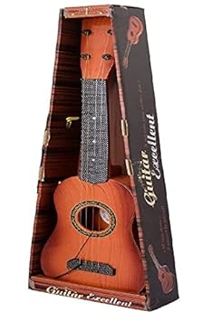 SOLANKI SALES Kids Guitar Musical Toy with Mic Boys, Girls Learning to Play, 17 Inches, Battery Operated Music and Lights, Guitar Toys String (Colour May Vary) (Guitar Brown)