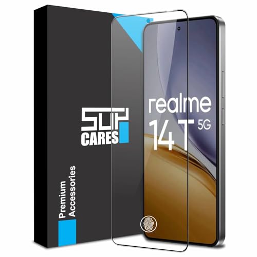 Image of SupCares Tempered Glass for Realme 14T (6.67 Inch) With Installation Kit | 9H Edge to Edge Screen Protector | Black