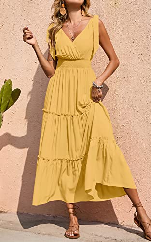 Image of PRETTYGARDEN Women's Cross Neck Summer Sleeveless Tiered Maxi Dress Beach Tie Strap Smocked Long Dresses Pleated Sundress