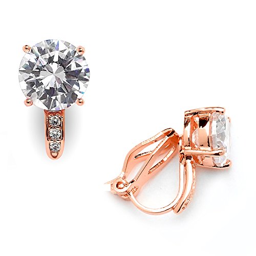 Mariell Clip-On Cubic Zirconia Crystal Stud Earring, 2 Carat, for Wedding, Bride, Prom, Birthday Gift