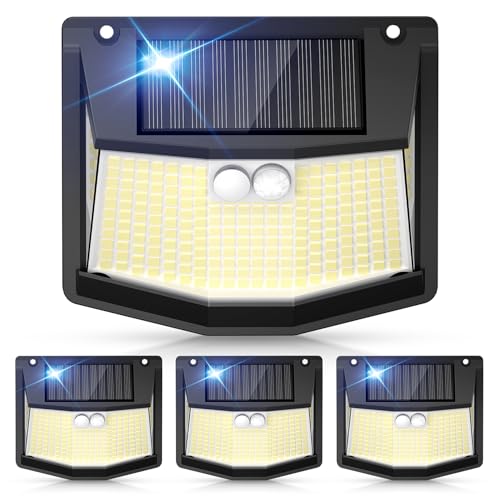 spqment Solar Security Lights Outdoor Garden - 248 LED Solar Powered Waterproof IP65-270° Wide Angle 3 Motion Sensor Lights Powered Front Door Yard Garage Garden Fence 4 Pack