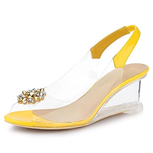 Allegra K Women's Yellow Clear Slingback Wedges Rhinestone Transparent Peep Toe Heels 8 M US