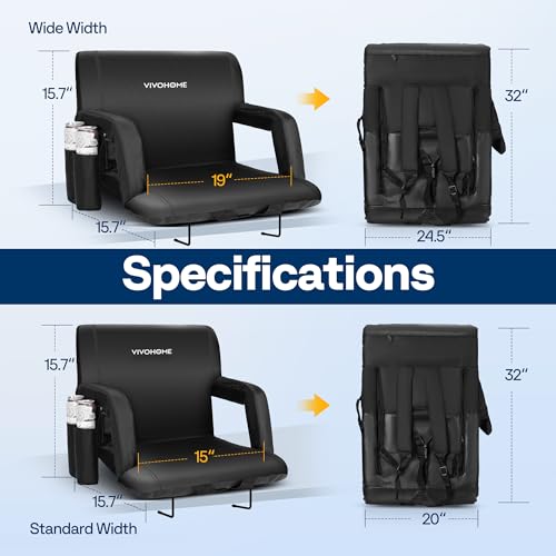 VIVOHOME Wide Reclining Stadium Seats with Back Support and Cushion, 2 Pack Portable Padded Bleacher Chairs with Armrest and Cup Holder, Comfortable for Various Sports Events by VIVOHOME - Image 7