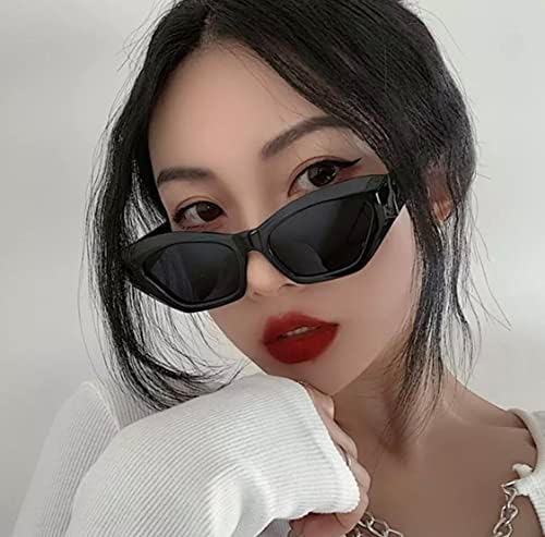 Black Sunglasses Cat Eye Futuristic 3D Fashion Retro Y2k Rectangle Sunnies Shades Sun Glasses Unisex UV400 Thick Rim