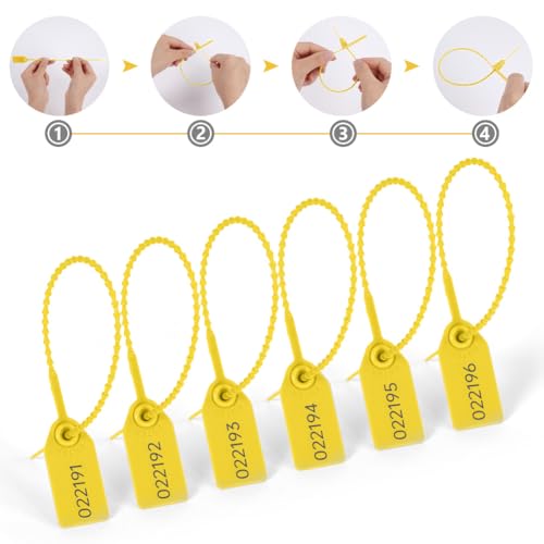 Flintronic Kunststoff-Siegel, 120 Stück Sicherheits-Siegel aus Kunststoff, sparsam, verstellbar mit schneller und sicherer Anwendung für Etiketten, Kleidung, Gepäck, Produkte - Gelb