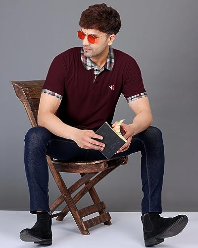 Image of EYEBOGLER Polo Neck Half Sleeve Printed Casual Tshirt for Men