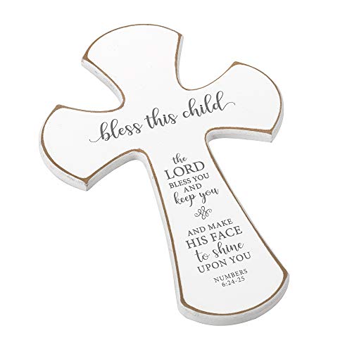Lillian Rose Distressed White Bless This Child Nursery Cross,Off White