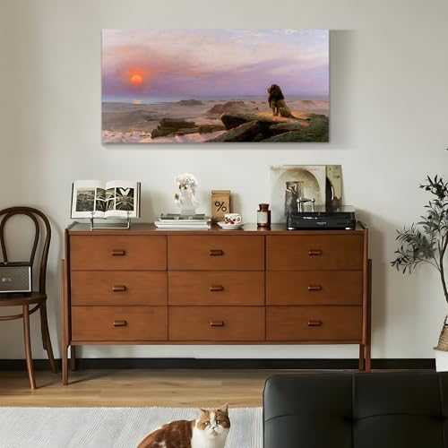 SERIMINO Large Wall Art, Landscape Wall Art, Sunset Painting Canvas Prints, Animal Lion Vintage Artwork, Desert Scenery Farmhouse Wall Decor Living Room Bathroom Bedroom 20x40 Inch