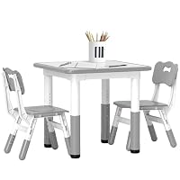 AIYAPLAY Kids Table and Chair Set Height Adjustable Easy to Wipe Desk Grey