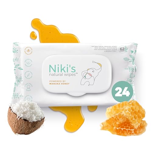 Image of Niki's Natural Baby Wipes | Organic Baby Wipes Sensitive | Made with Manuka Honey and Coconut Oil, Unscented | EWG Verified | 1488 Wipes (24 Pack x 62 Count Wipes) Baby Wipes Bulk