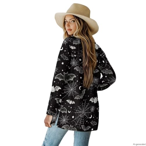 Image of Fall Maple Leaf Cardigan Sweaters for Women Long Sleeve Cardigan Soft Drape Open Front Dusters V-Neck Jackets Dressy