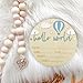 Baby Announcement Sign, 5.9 Inch Wooden Hello World Newborn Signs, Birth Announcement Sign and Pen, Hot Air Balloon and White Cloud Decoration, Welcome Newborn Arrival to World (Blue)