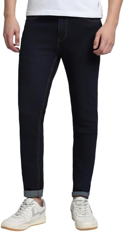 Dennis LingoMen's Washed Cotton Poly Stretch Mid Rise Slim Fit Jeans (Indigo, 30)