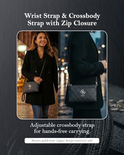 Image of CG MOBILE GUESS Universal Phone Bag Officially Licensed, Big 4G Logo Print Phone Pouch with Crossbody Strap, Impact-Resistant Protective Phone Holder for Men & Women - Black