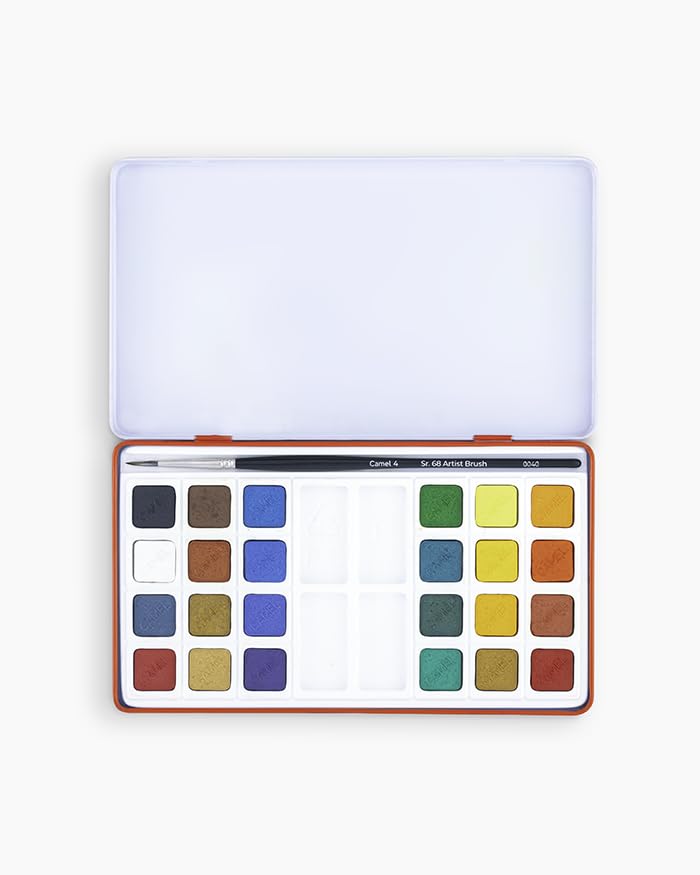 Image of Camel Artist Water Colour Cakes Set of 24 Shades | Premium Watercolour Paint Cakes for Artists, Students & Hobby Painting | Rich Pigmented Water Colours for Paper, Sketching, Illustration & School Art