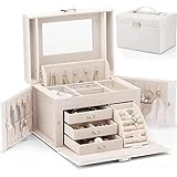 Vlando ジュエリーボックス 誕生日プレゼント 収納 アクセサリーケース 大容量の宝石箱母の日スウィートなプレゼント ミラー 鏡付き ピアス ネックレス 指輪 リング アクセサリー 指輪置き ジュエリーバッグ プレゼント 女性 (5-ホワイト)