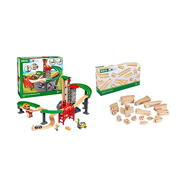 BRIO World 33887 Großes Lagerhaus-Set mit Aufzug – Zubehör Holzeisenbahn & Großes Schienensortiment 50 Teile – Schienen…