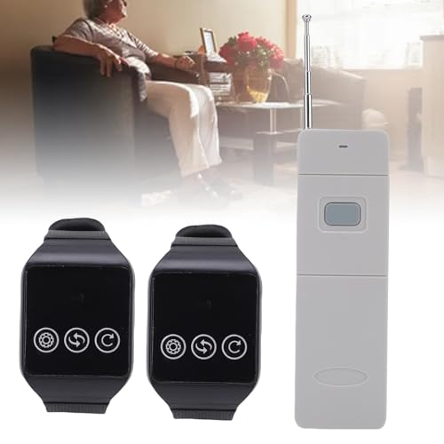 Wireless Calling System, 2 receptores de reloj y 1 transmisor, tecnología inalámbrica 98 canales, con modos de alerta vibración y zumbador, resistente al agua IPX4 miniatura 2