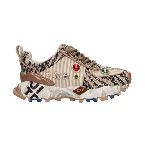 Exé - Zapatilla Joya Multicolor con PEDRERÍA Y Suela TÉCNICA SY24-6 para: Mujer Color: Leather Camel Black Talla: 36