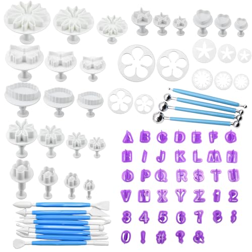 81PCS Fondant Tools, Fondant Letter Cutters Flower Sugarcraft Clay Kit Icing Sculpting Modelling Tool Cake Decorating Tools for DIY Cookies Cake