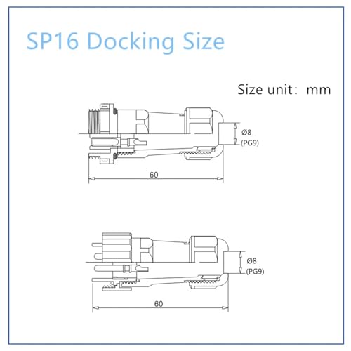 Conector SP16 impermeable de aviación con cable de acoplamiento macho hembra de 5 pines (SP16-5D) 3