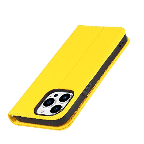 Icovercase For Iphone 14 Pro Max Wallet Case With Credit Card Holder And Wrist Strap, Rfid Blocking Genuine Leather Flip Magnetic Cell Phone Cover Case For Iphone 14 Pro Max 6.7 Inch (Yellow) #TOP7