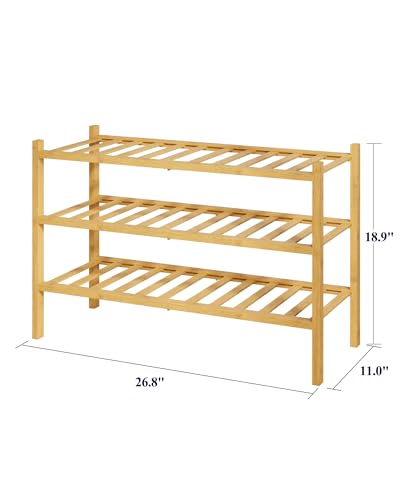 image for Kitsure Bamboo Wooden Shoe Rack for Closet - Stackable Shoe Organizer 
