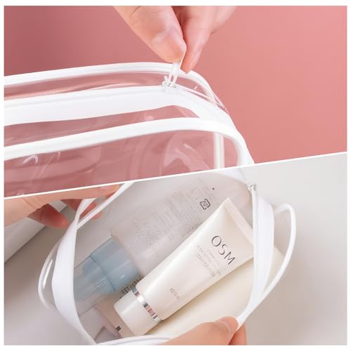 Kulturbeutel transparent 3 Stück, wasserdichte Kosmetiktasche Praktische Toilettentaschen für Handgepäck, Badezimmer-Organizer(Große Mittelgröße Kleine) (weiß)