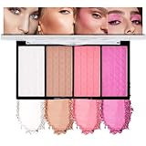 HHLTOH Matte Powder Blush Palette, 4 Colors Face Palette with White Highlighter, Brown Contour, Pink & Rose Pink Blush for Cheeks, Natural Lasting Makeup Palett for Women, Blus and Highlighter Pallet