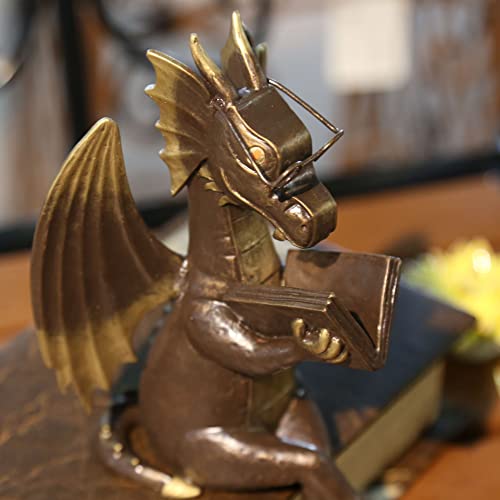 Estatua Dragón Lectura Imitación Bronce Antiguo miniatura 3