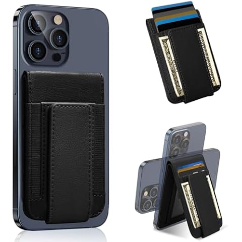 LDSXAY for MagSafe Wallet, Magnetic Phone Wallet with Adjustable Stand & Money Clip, Detachable Magnetic Wallet for iPhone 16/15/14/13/12 Pro Max Plus, 10+ Cards Holder, Vegan Leather, Black Cover