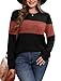 Womens Early Fall Fashion 2025 Trendy Clothes Long Sleeve Tops Fall Sweaters Color Block Women's Tops Black Caramel M