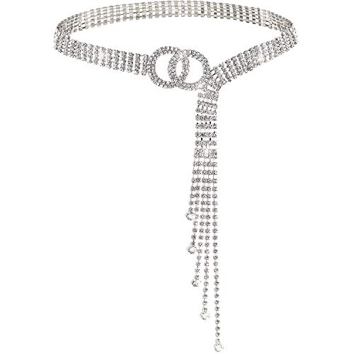 Lamdgbway Ceintures En Cristal Pour Femmes Robe Strass Taille Ceinture O-ring Chaîne Cadeau Pour Amis Anniversaire Cristal Argent 105CM/41.3IN Cover