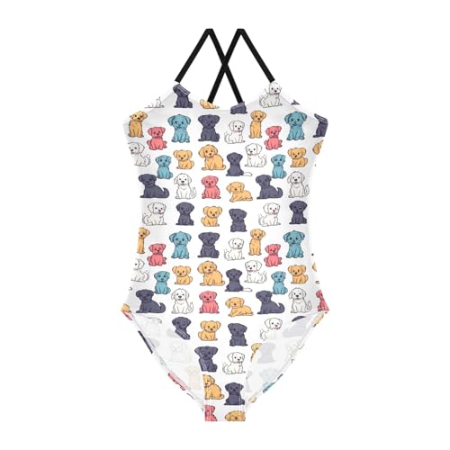 senya Girls Swimsuits One-Piece Swimwear Tie Bathing Suit Beach Summer Round Neck 9-10T Colorful Puppy Pattern