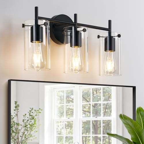 Indoi Bathroom Light Fixtures, 3-Light Matte Black Vanity Light, ...