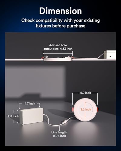Image of Lumary RGBAI Smart Recessed Lighting 4 Inch with Gradient Accent and Night Ring, 9W 780LM WiFi Canless Wafer Downlight with Junction Box, LED Downlight Work with Alexa /Google Assistant /Siri, 1PCS