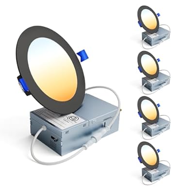 Ensenior 4 Pack 4 Inch LED Recessed Light, Dimmable, 2700K-5000K 5CCT, 750LM High Brightness, 9W 120V, Damp Rated, Ultra-Thin Canless Wafer Light, Black - ETL & FCC & IC