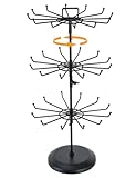 MyGift 3 Tier Classic Large Black Metal Jewelry Tree Holder Organizer with 360 Degree Rotating Arms, Spinning Necklace and Bracelet Tower Display Stand with 36 Hooks and Top Card Holder For storage