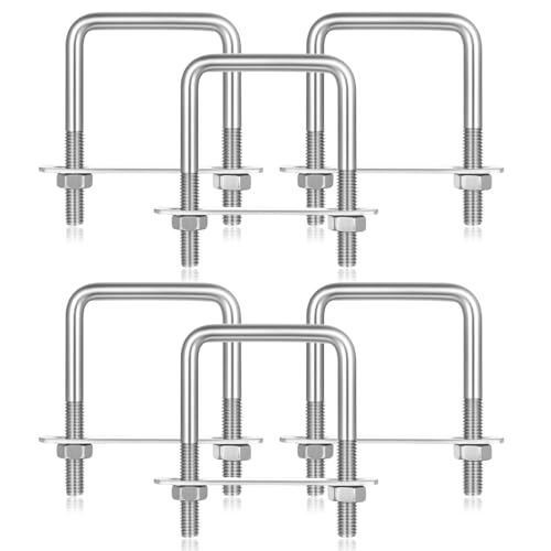 6 Pcs Boulons en U M8 50 x 80 mm, Vis en U avec Filetage,U-Bolts Boulon en Carrés en Acier Inoxydable avec Écrous et Plaques Rondelle Plaque de Cadre pour...