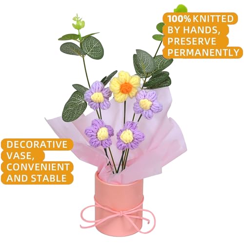 Image of Cortina 1pcs Artificial Crochet Flower Bouquet /Artificial Flowers Bunch /Crochet Flowers Bouquet /Crochet Flowers /Flowers Bouquet Gift for Girls Home Decor,Gifting,etc. (Puple)