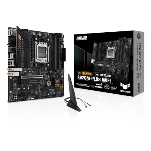 ASUS TUF Gaming A620M-PLUS WiFi Placa Base Micro-ATX AMD A620 (2.5Gb Ethernet, Wi-Fi 6, 2 x DP, HDMI, USB 3.2 Gen 1, USB 3.2 Gen 1 Type-C, BIOS Flashback, cancelación de Ruido, Aura Sync), Negro